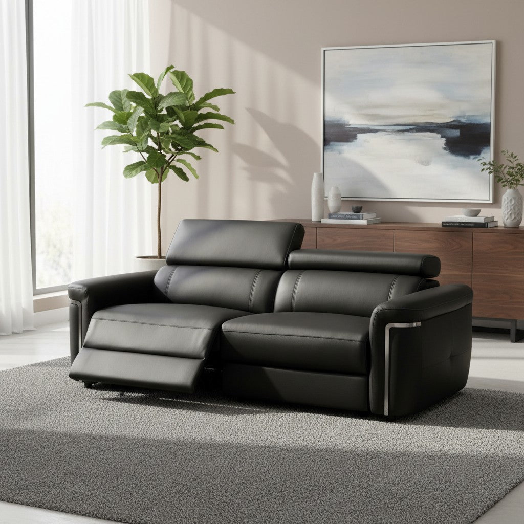 Somerville Electric Recliner Black Leather 3 Seater Sofa