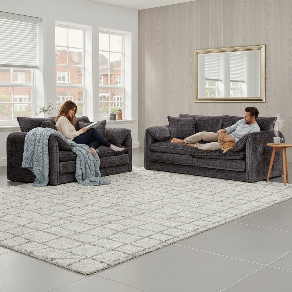 Solaya Black Fabric 3+2 Sofa Suite
