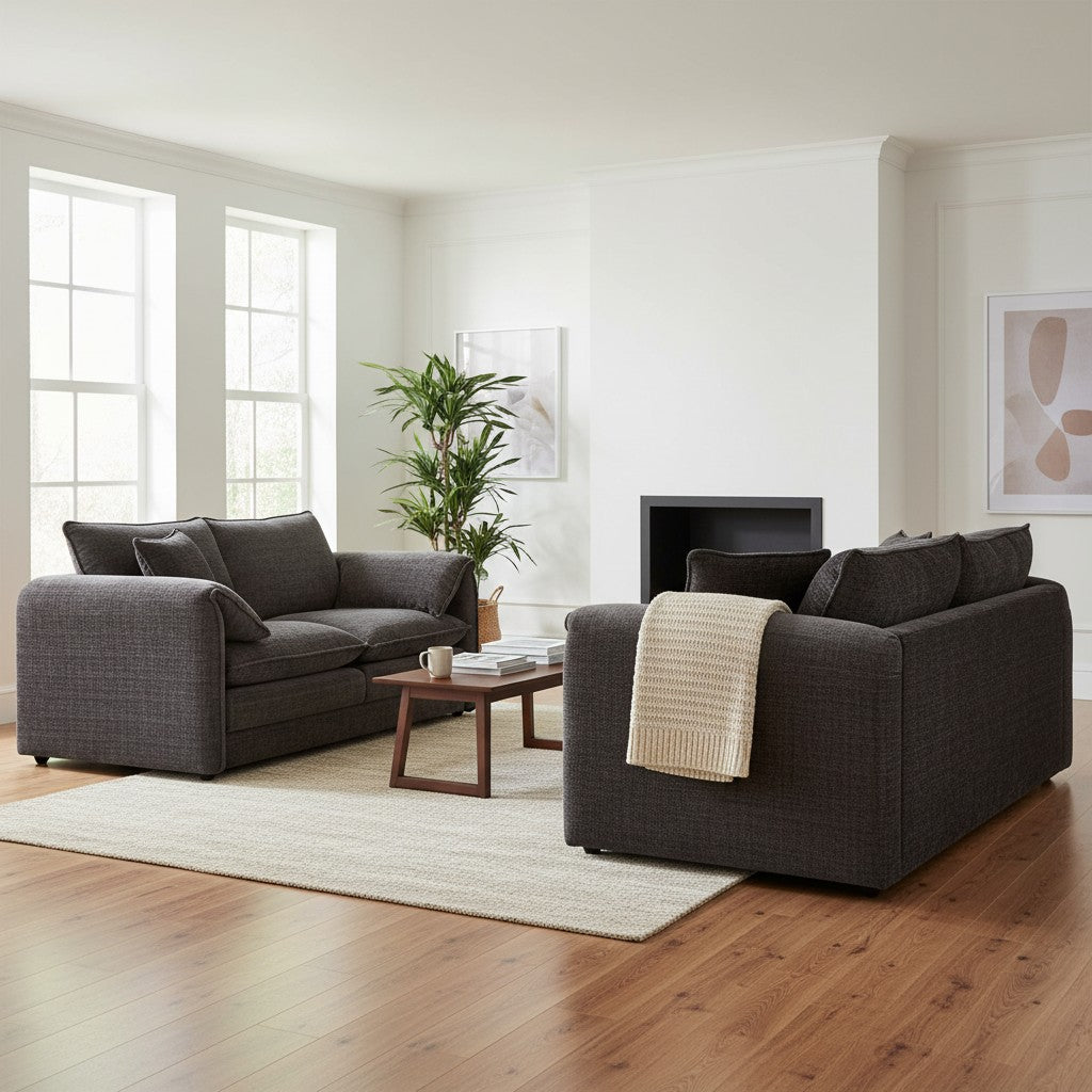 Solaya Black Fabric 3+2 Sofa Suite