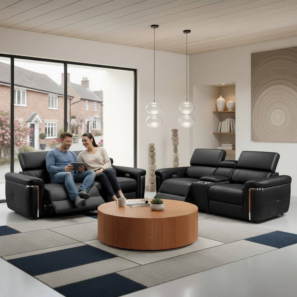 Somerville Electric Recliner Black Leather 3+2 Sofa Suite