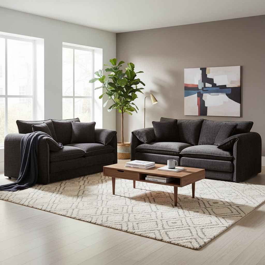 Solaya Black Fabric 3+2 Sofa Suite