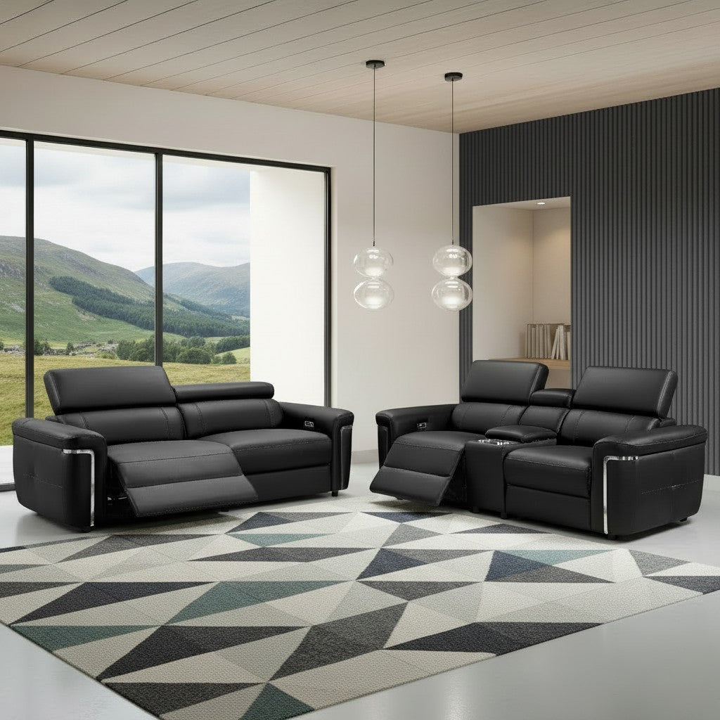 Somerville Electric Recliner Black Leather 3+2 Sofa Suite