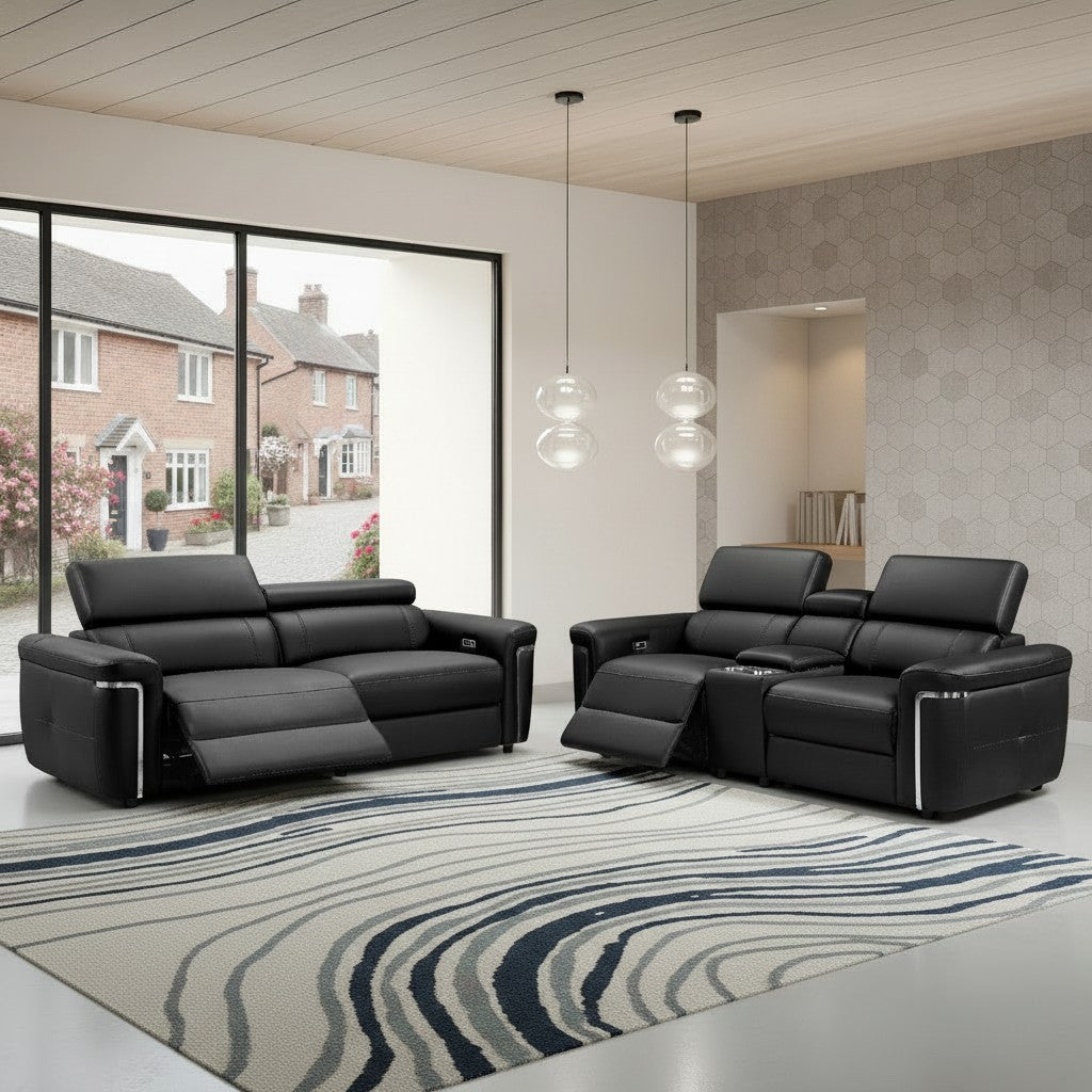 Somerville Electric Recliner Black Leather 3+2 Sofa Suite