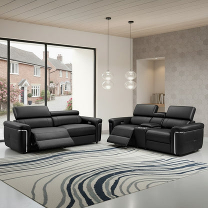 Somerville Electric Recliner Black Leather 3+2 Sofa Suite