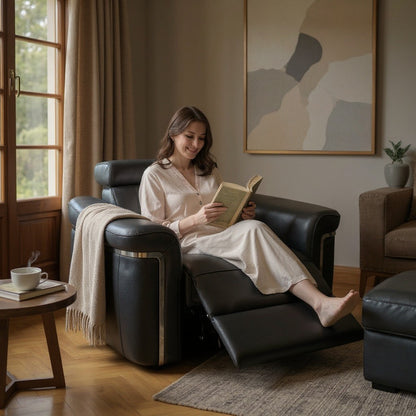 Somerville Electric Recliner Black Leather Armchair