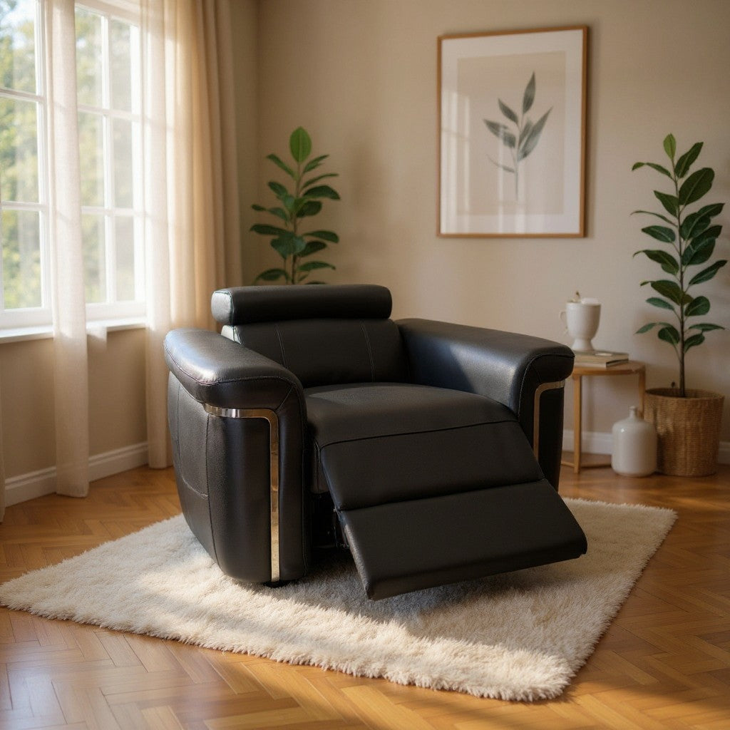 Somerville Electric Recliner Black Leather Armchair