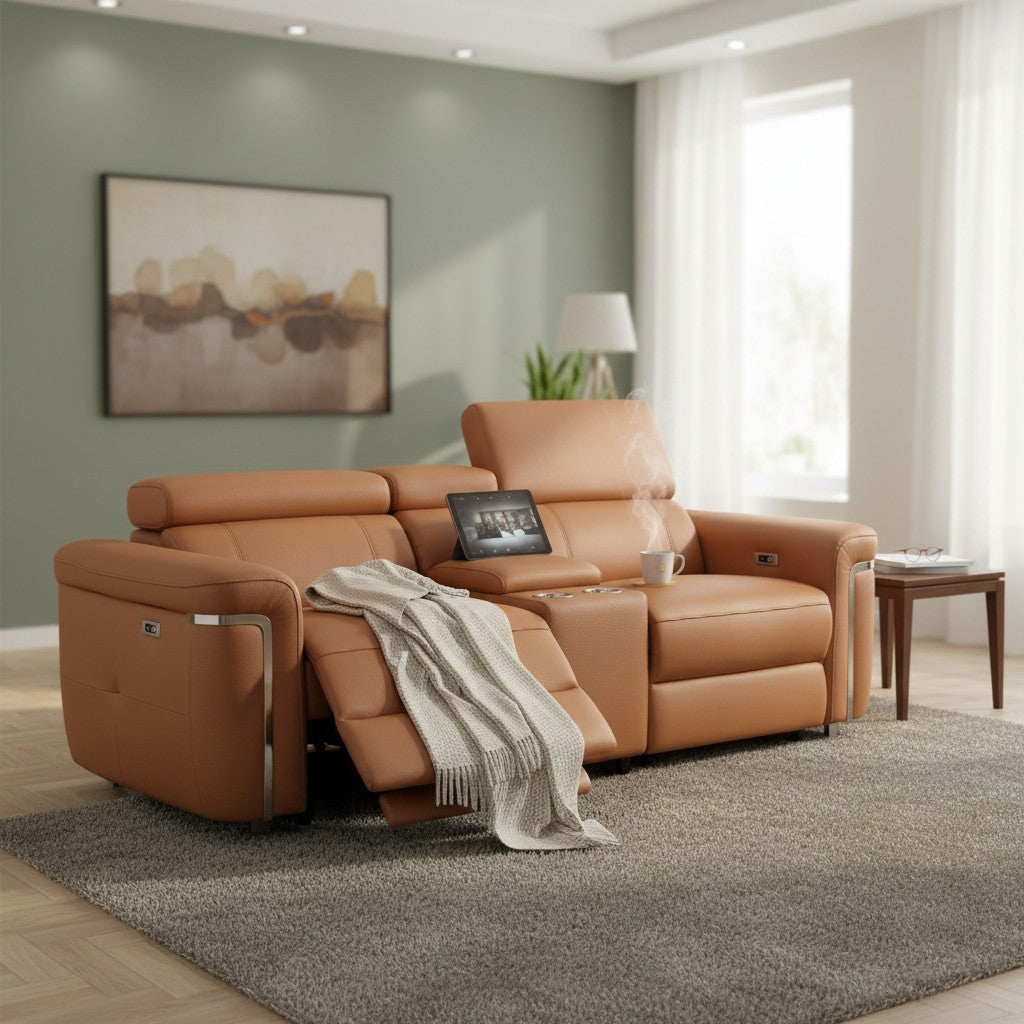 Somerville Electric Recliner Tan Leather 2 Seater Sofa
