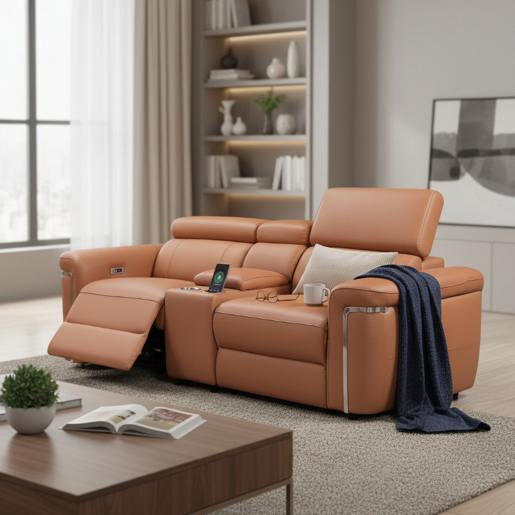 Somerville Electric Recliner Tan Leather 2 Seater Sofa