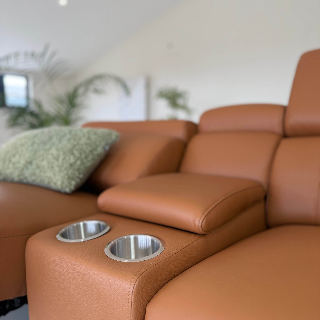 Somerville Electric Recliner Tan Leather 3 Seater Sofa