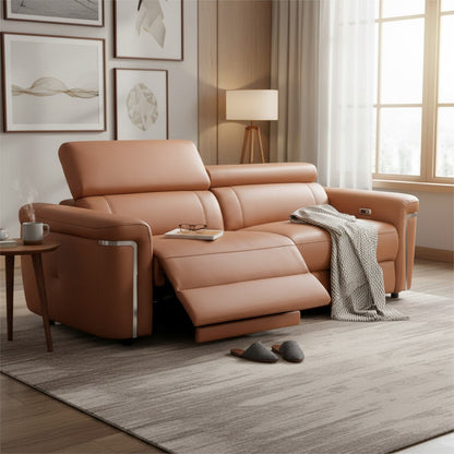 Somerville Electric Recliner Tan Leather 3 Seater Sofa