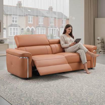 Somerville Electric Recliner Tan Leather 3 Seater Sofa
