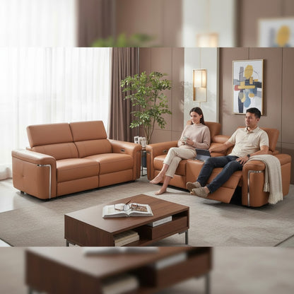 Somerville Electric Recliner Tan Leather 3+2 Sofa Suite