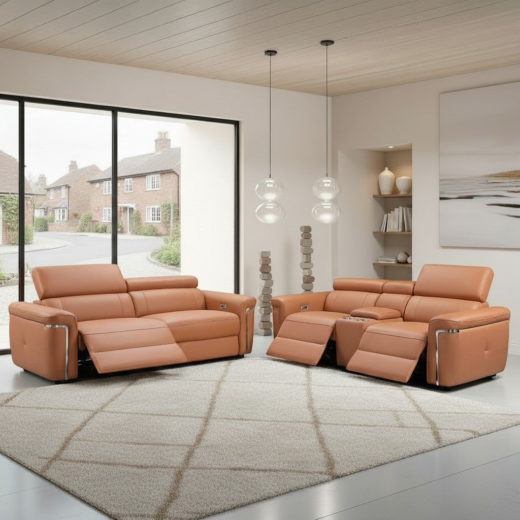 Somerville Electric Recliner Tan Leather 3+2 Sofa Suite