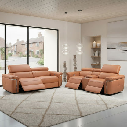 Somerville Electric Recliner Tan Leather 3+2 Sofa Suite