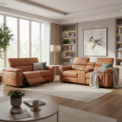 Somerville Electric Recliner Tan Leather 3+2 Sofa Suite