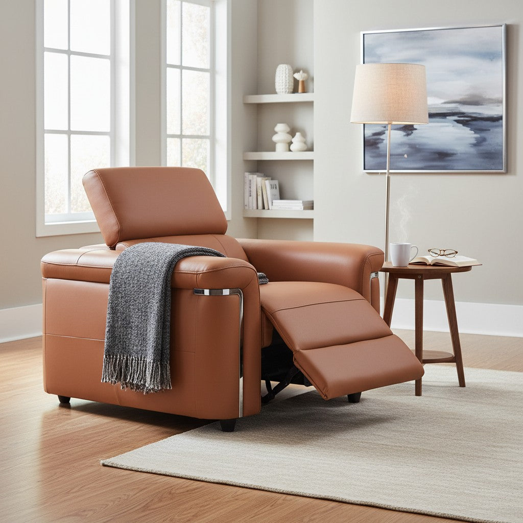 Somerville Electric Recliner Tan Leather Armchair