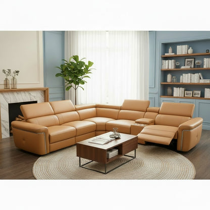 Somerville Electric Recliner Tan Leather Cinema Console Large Corner Sofa