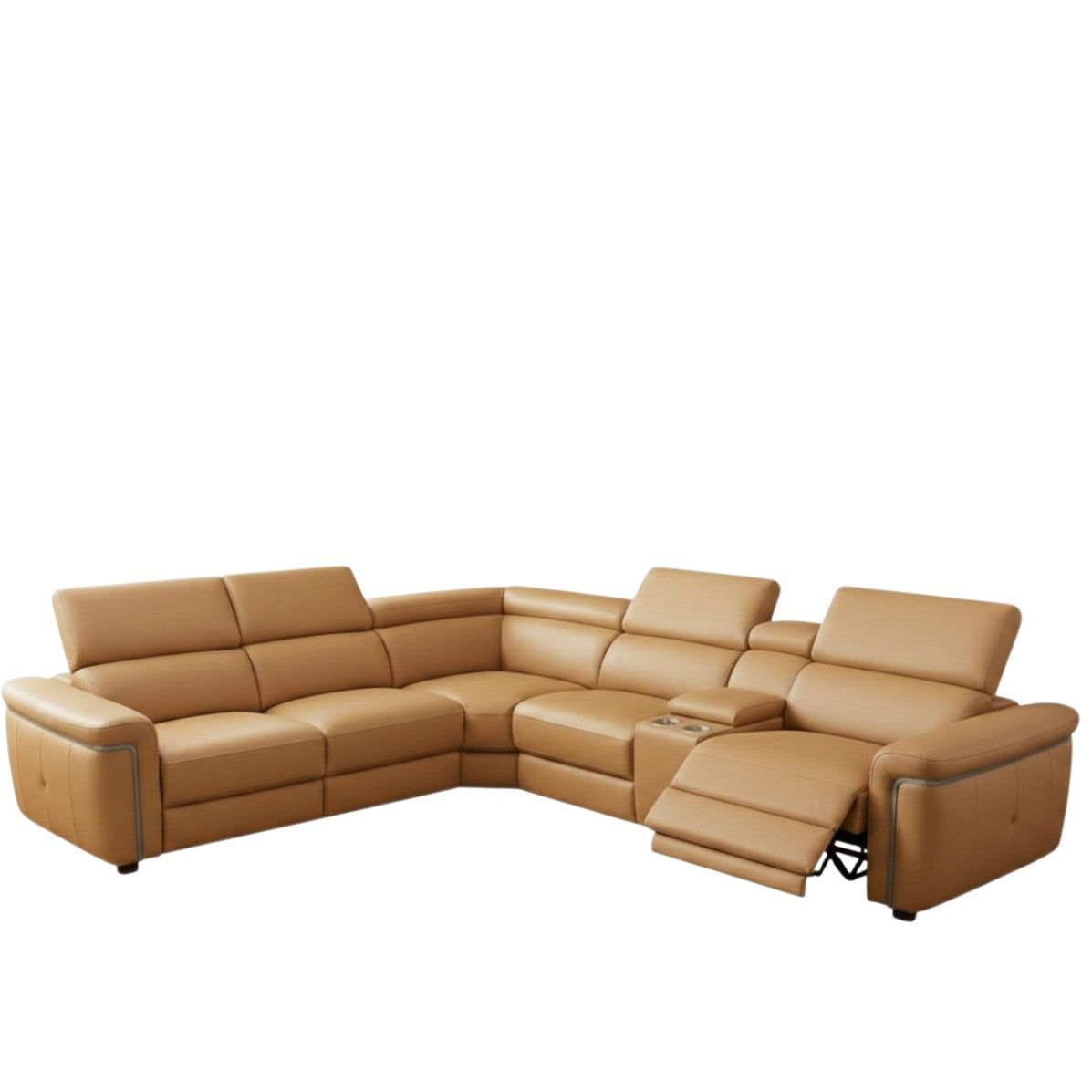 Somerville Electric Recliner Tan Leather Cinema Console Large Corner Sofa
