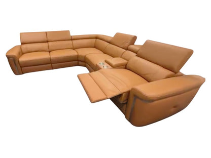 Somerville Electric Recliner Tan Leather Cinema Console Large Corner Sofa