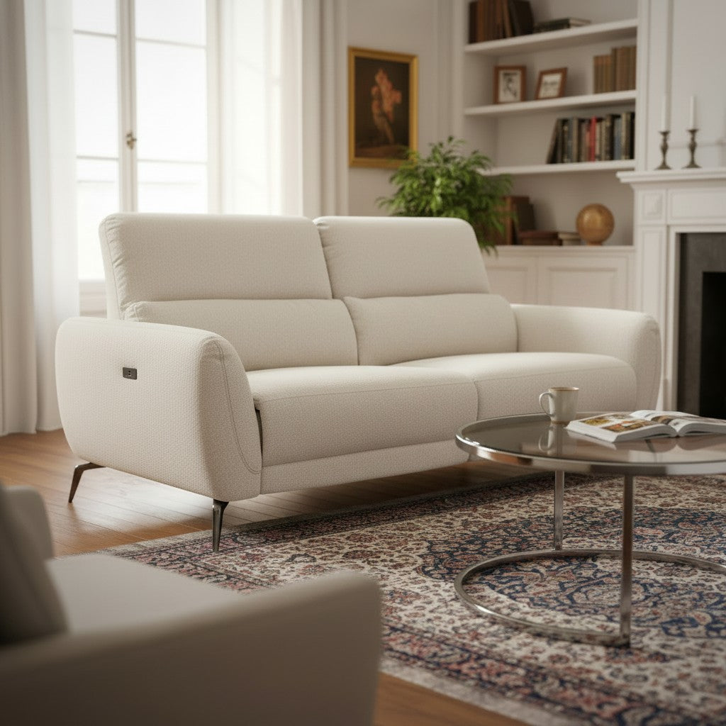 Sorrento Electric Recliner Beige Fabric 3 Seater Sofa