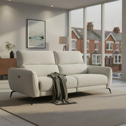 Sorrento Electric Recliner Beige Fabric 3 Seater Sofa