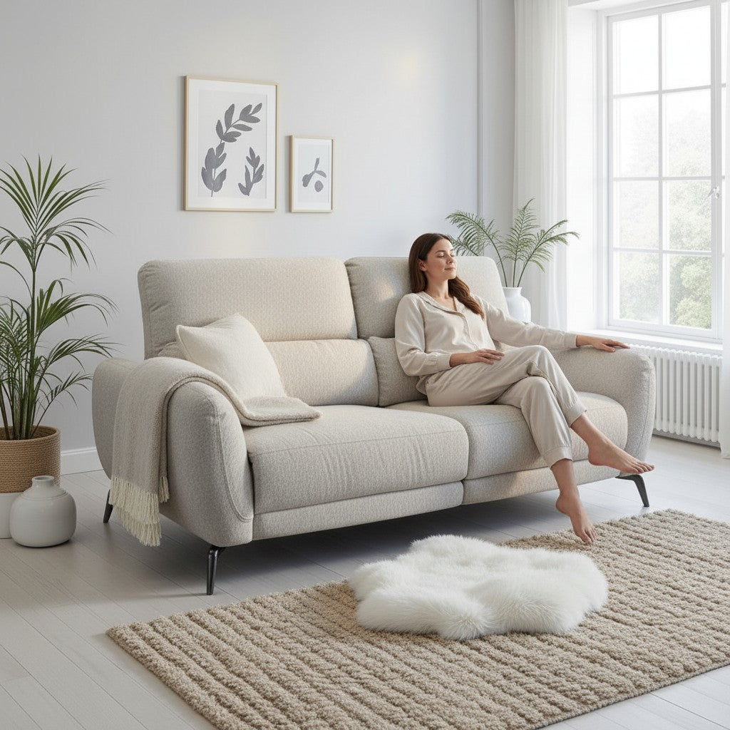 Sorrento Electric Recliner Beige Fabric 3 Seater Sofa