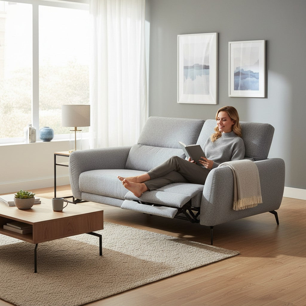 Sorrento Electric Recliner Grey Fabric 3 Seater Sofa