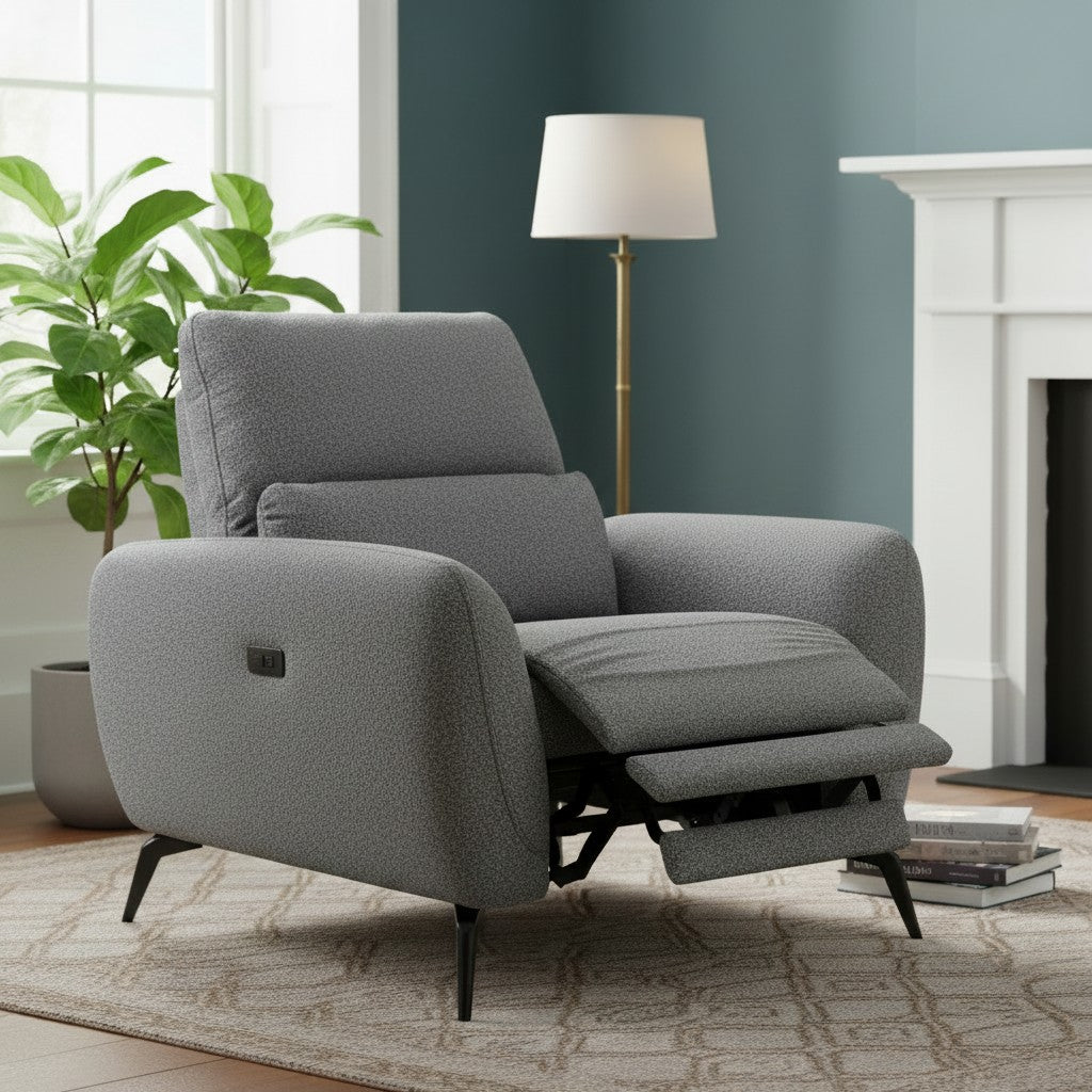 Sorrento Electric Recliner Grey Fabric Armchair