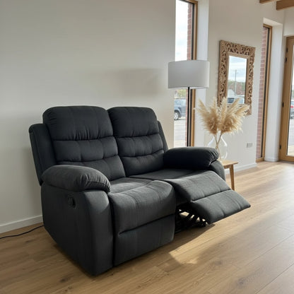 Stanley Manual Recliner Black Fabric 2 Seater Sofa