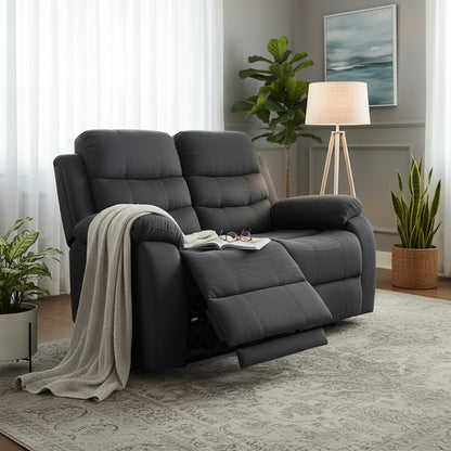 Stanley Manual Recliner Black Fabric 2 Seater Sofa