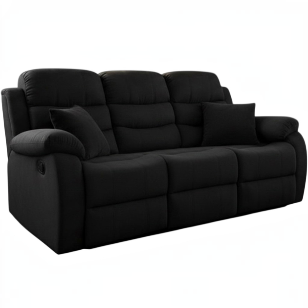 Stanley Manual Recliner Black Fabric 3 Seater Sofa