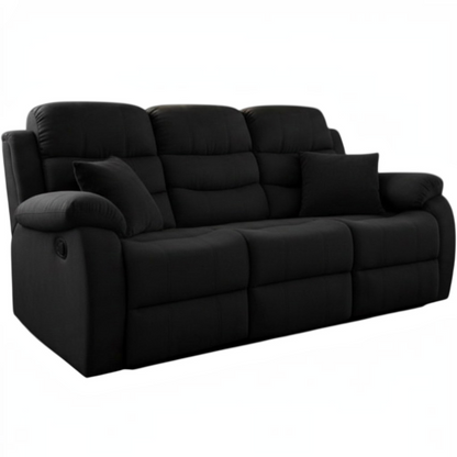 Stanley Manual Recliner Black Fabric 3 Seater Sofa