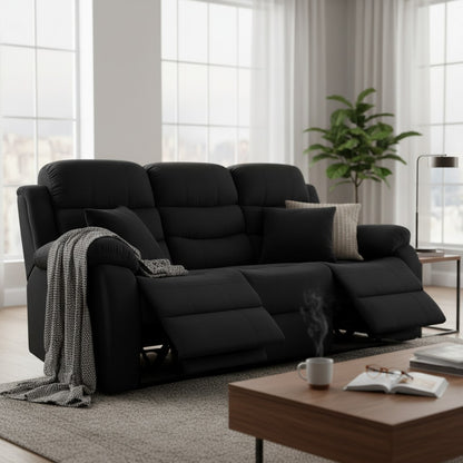 Stanley Manual Recliner Black Fabric 3 Seater Sofa