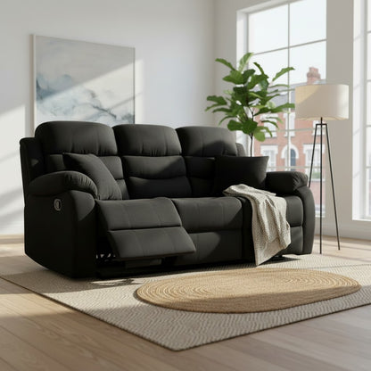 Stanley Manual Recliner Black Fabric 3 Seater Sofa