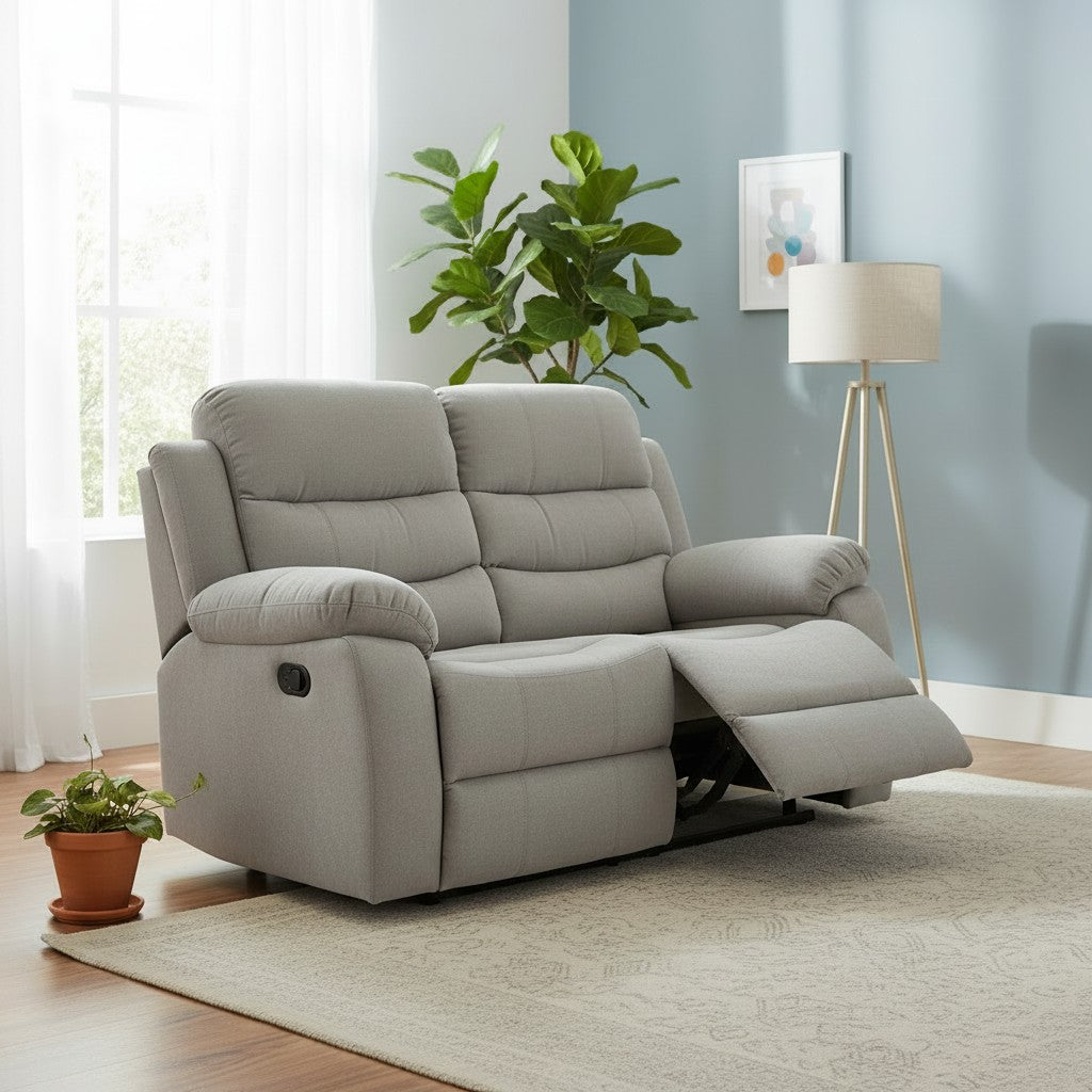 Stanley Manual Recliner Grey Fabric 2 Seater Sofa