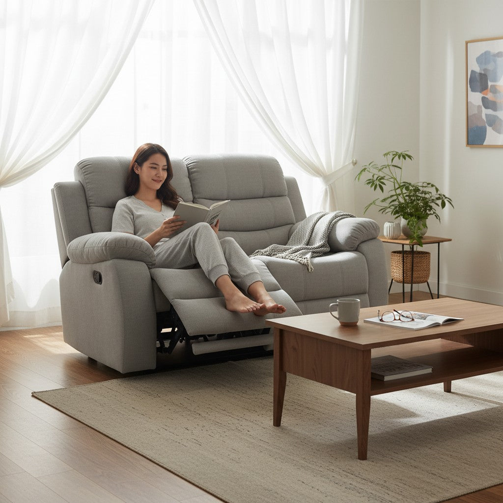 Stanley Manual Recliner Grey Fabric 2 Seater Sofa
