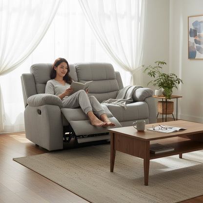 Stanley Manual Recliner Grey Fabric 2 Seater Sofa