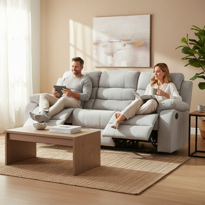 Stanley Manual Recliner Grey Fabric 3 Seater Sofa