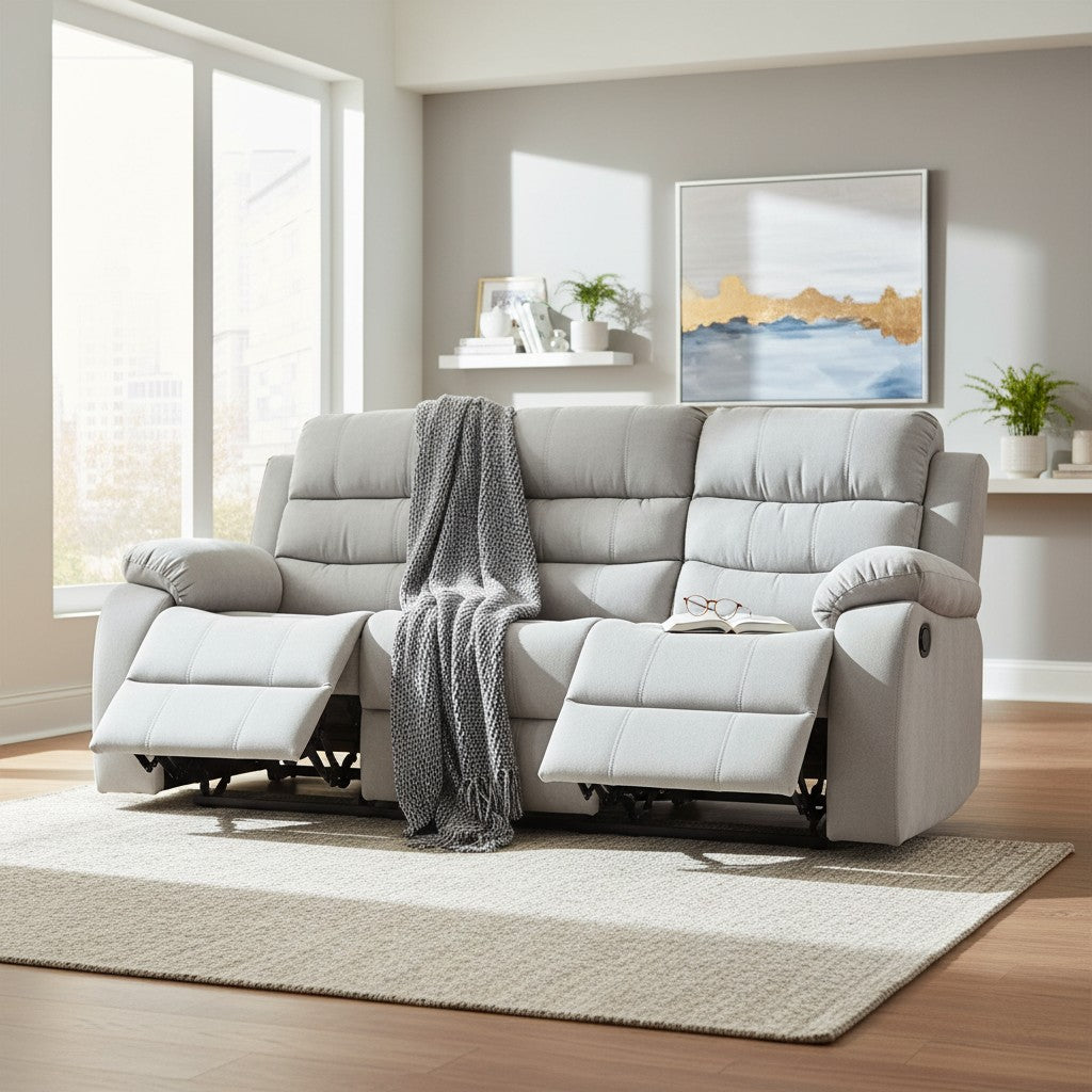 Stanley Manual Recliner Grey Fabric 3 Seater Sofa