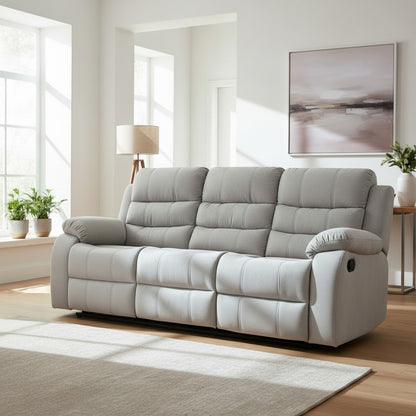 Stanley Manual Recliner Grey Fabric 3 Seater Sofa