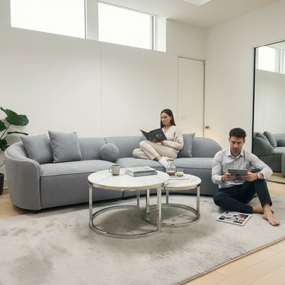 The Pebble Boucle Modern Design Sofa In Grey Fabric