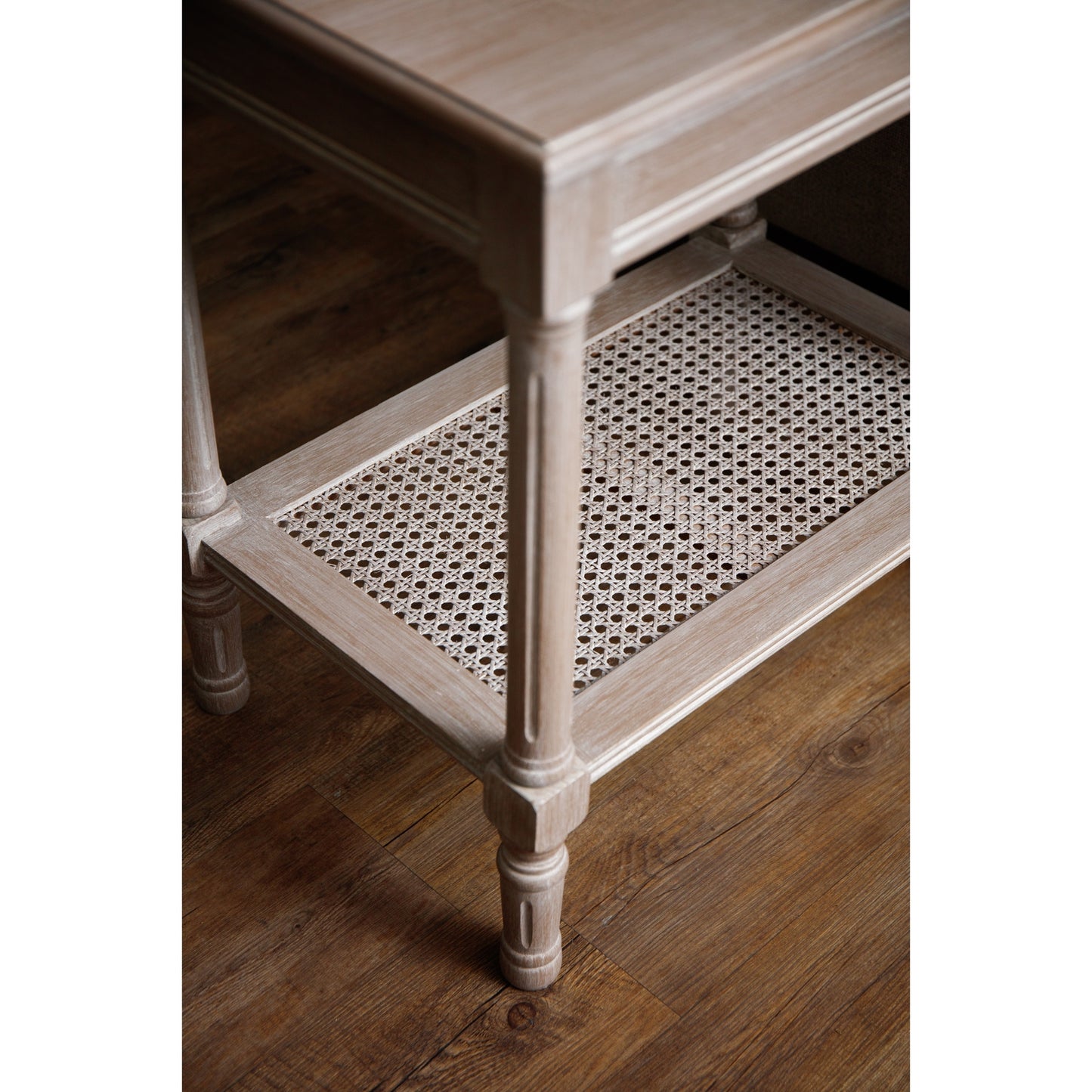 Luxury Serene Rattan Grey Wood Side Lamp Table