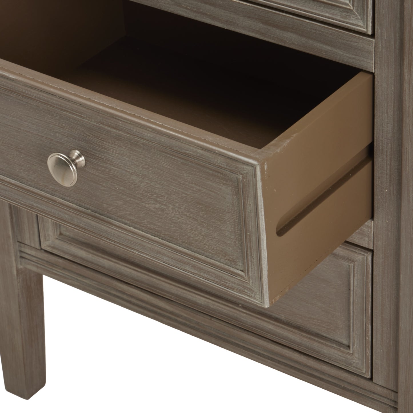 Luxury Serene Three Drawer Grey Wood Bedside Lamp Table