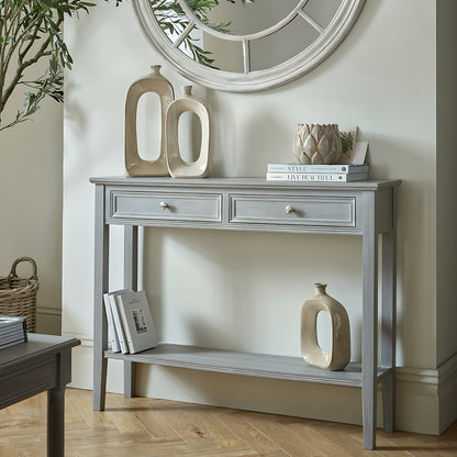 Luxury Serene Two Drawer Grey Wood Console Table