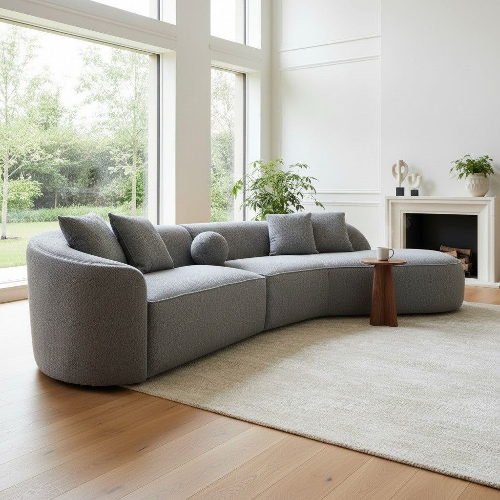 The Pebble Boucle Modern Design Sofa In Grey Fabric