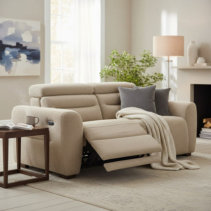 Tokyo Electric Recliner Beige Fabric 3 Seater Sofa