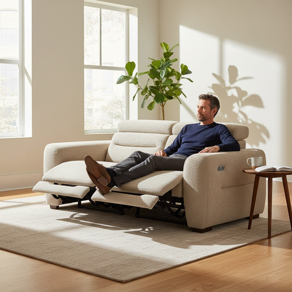 Tokyo Electric Recliner Beige Fabric 3 Seater Sofa