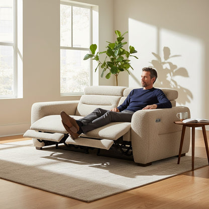 Tokyo Electric Recliner Beige Fabric 3 Seater Sofa