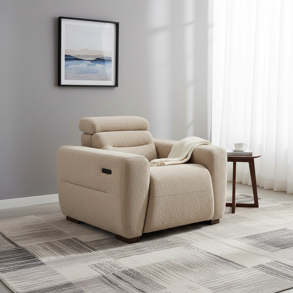 Tokyo Electric Recliner Beige Fabric Armchair