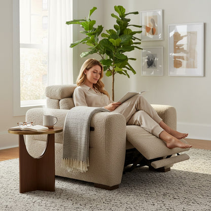 Tokyo Electric Recliner Beige Fabric Armchair